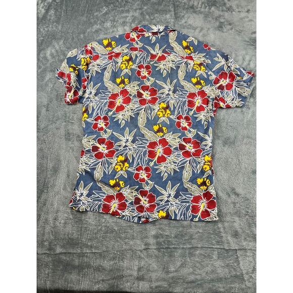 Bugle Boy Authentics Men’s Large Blue Red Floral Short Sleeve Shirt Excellent - Picture 6 of 9